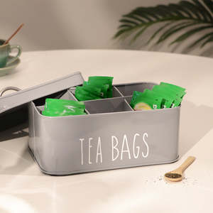Tea Bags Container Metal Cylinder Vintage <b>Stackable</b> Handcrafted <b>Storage</b> <b>Box</b> Handle Kitchen Use Gray Color Freshness Preservation - Product Image 2