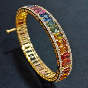Brazalete de mujer con rayas de arcoíris de diamantes de colores, brazalete de oro de 14 quilates, diamante cultivado en laboratorio, joya Rizta, bisutería. - Product Image 3