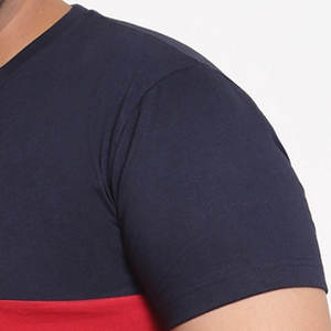 <b>Men's</b> Color Blocked <b>Long</b> <b>Sleeve</b> T-<b>Shirt</b> Regular Fit O-Neck Cotton Casual Solid <b>Red</b> Navy Contrast Trim Breathable Quick Dry Front - Product Image 5