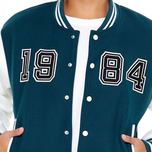 เสื้อแจ็คเก็ตวาร์ซิตี้สีเขียวอมฟ้าขาวสำหรับผู้ชาย แบบ Letterman Bomber ติดกระดุมด้านหน้า แต่งขอบยางยืด สไตล์ลำลอง แฟชั่นสตรีทแวร์ เสื้อคลุมแฟชั่น - Product Image 1