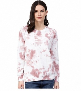 Sweat-shirt tie-dye pour femme, manches longues, col rond, décontracté, vêtements d'automne, coton, fibre de bambou, tricoté, respirant, coupe régulière - Product Image 1