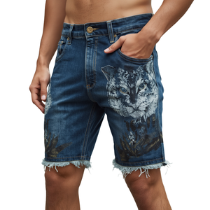 Pantalones Cortos de Mezclilla Vintage para Hombre, Resistentes al Viento, Hasta la Rodilla, con Cierre de Botones - Product Image 1