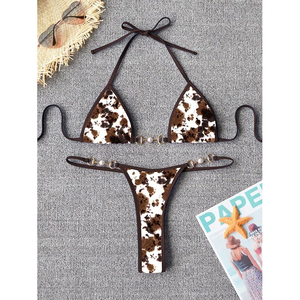 Conjunto de Bikini Ecológico Texturizado con Rayas, Color Sólido, Cuello Redondo, Cintura Alta, Braguita Cheeky, Logotipo Personalizado Disponible, Venta al Por Mayor - Product Image 4