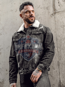 Men's Washed Denim Jacket With Faux <b>Fur</b> Collar Button Closure Regular Fit Casual Style Autumn Wear - Product Image 1