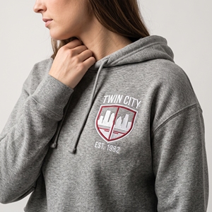 Twin City <b>Women's</b> <b>Navy</b> Hooded Sweatshirt Embroidered Logo Front Short Length Regular Fit Autumn Wear - Product Image 6