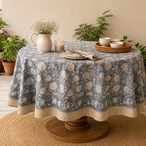 Wholesale Block Print <b>Table</b> Cloth Manufacturers 100% Cotton <b>Round</b> <b>Table</b> Cover Fancy Flower <b>Tablecloth</b> <b>for</b> Hotels - Product Image 2
