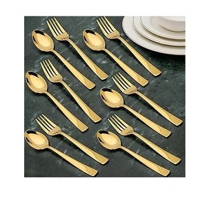 Golden Metal Serving Spoon Set High Mirror Polish Dishwasher Safe Modern Luxury <b>Flatware</b> for Party Table Décor - Product Image 3