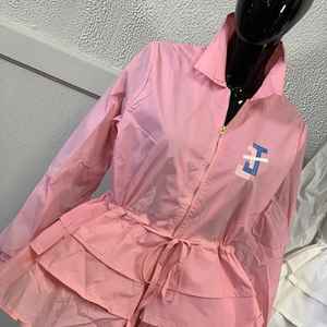 Veste trapèze rose pour femme Jack and Jill avec fermeture éclair, style décontracté, ourlet à volants, manteau élégant pour femme - Product Image 2