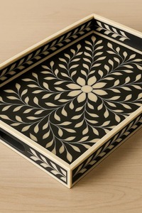 Plateau incrusté d'os et de résine, plateau artisanal exquis pour la maison, la salle à manger, le café et la décoration de fête - Product Image 4