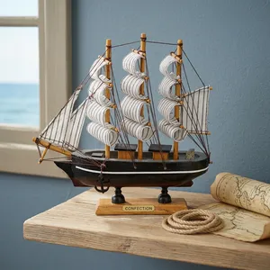 Modèle de bateau à voile en bois, objet décoratif nautique pour la maison, le bureau, la table, décoration côtière vintage, artisanat décoratif, cadeau - Product Image 3