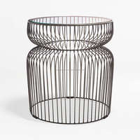 Ensemble de tables basses avec plateau en marbre et verre sur pied en fil métallique/2 Meubles de décoration intérieure pour salon et hall d'entrée