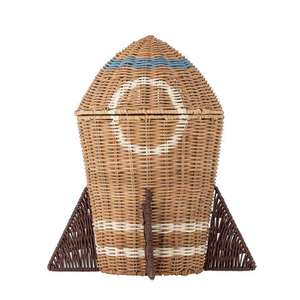 Sisu Handicraft Handwoven Rattan Rocket <b>Basket</b> With Lid For Kids Room <b>Storage</b> Decorative Space Themed <b>Wicker</b> Toy Organizer Hampe - Product Image 3