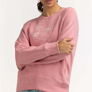 Poids lourd rose unisexe adulte polaire doublé sweat personnalisé surdimensionné fleur broderie conception tissé solide hiver écologique - Product Image 2
