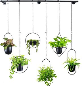 Suspension décorative moderne en métal noir pour plantes suspendues, idéale pour balcon, plafond, salon, décoration botanique, art pour la maison. - Product Image 6