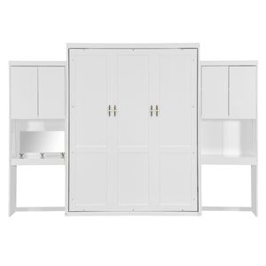 Cama Murphy blanca tamaño Queen con gabinetes de tocador de escritorio Muebles multifuncionales - Product Image 3
