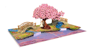 The3dcards Carte de vœux 3D pop-up personnalisée, imprimée numériquement, motif Arbre de cerisier et Pont, pour Remise de diplôme, Anniversaire, Saint-Valentin - Product Image 1