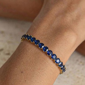 Pulsera con Dije de Zafiro Azul Cultivado en Laboratorio, Plata de Ley 925, Chapado en Oro, Joyería de Lujo Elegante, Regalo para Mujer, Piedra de Nacimiento de Septiembre - Product Image 4