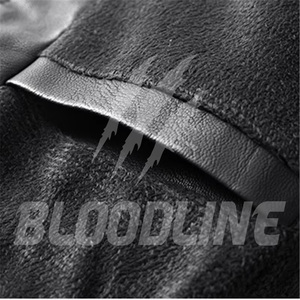 Chaqueta de Cuero PU Negra para Hombre BLOODLINE, Cuello Alto, Estilo Motero, Cierre de Cremallera, para Otoño - Product Image 5