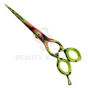 Ciseaux de coiffure professionnels à motifs abstraits multicolores, à bord convexe tranchant, avec finition artistique unique - Product Image 3