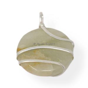 Aventurine verte ronde en fil enroulé, collier en pierre de cristal naturel poli, pendentif pour femmes, bijoux de mode - Product Image 1