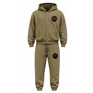 Ensemble de survêtement bleu à capuche 100% coton avec fermeture éclair intégrale, poche avant et patch brodé appliqué 480 g/m² - Product Image 6