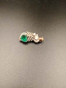 Broche en pierre doublette verte et diamant américain pour mariage, en argent 925, broche artisanale unisexe, broche royale - Product Image 4