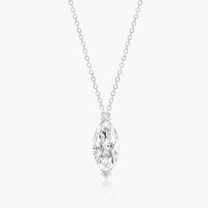 14K White Gold Marquise Cut Lab Grown Diamond Solitaire Pendant <b>Necklace</b> Elegant Minimalist Fine Jewelry For Women - Product Image 1