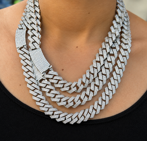 Wholesale 3 Row Moissanite Miami Cuban Link Necklace Hip Hop Gold Plated GRA Certified Fully Iced Out Jewelry Supplier - Product Image 1