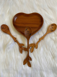 Blue Lotus Handcrafted Wooden Heart Shaped Spoons Rustic <b>Kitchen</b> <b>Decor</b> Indoor Use 100% Handmade - Product Image 5