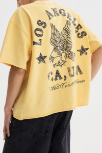 เสื้อยืดผ้าฝ้ายสีเหลืองขนาดใหญ่พิเศษพร้อมพิมพ์ลายแคลิฟอร์เนีย สหรัฐอเมริกาด้านหน้า คอกลม แขนสั้น เสื้อยืดลำลองสำหรับผู้ชาย - Product Image 3