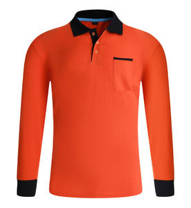 Polo de manga larga naranja para hombre con ribete en contraste y bolsillo en el pecho, corte regular, estilo casual, tejido de punto. - Product Image 1