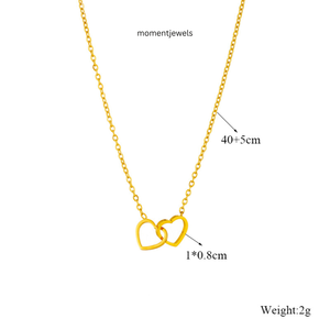 Collar con Colgante de Doble Corazón en Acero Inoxidable Chapado en Oro de 18K, Cadena de Eslabones, Joyería Moderna para Mujer, Regalo - Product Image 5