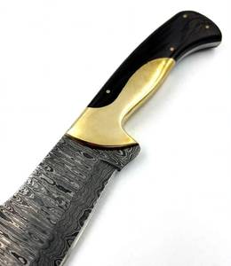Handcrafted Damascus Steel Outdoor Field Utility Tool <b>Polished</b> <b>Black</b> Horn Handle Extended Brass Bolster - Product Image 2