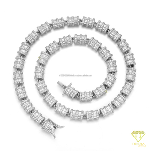 Chaîne à maillons en argent sterling 925 de qualité supérieure avec diamants baguette cultivés en laboratoire, motif cylindrique sophistiqué pour grossistes de bijoux haut de gamme - Product Image 5