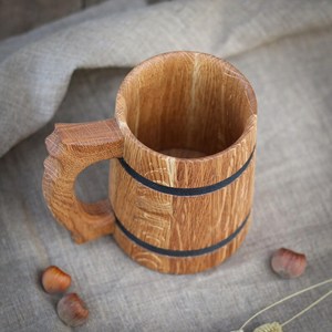 Jarra de Cerveza de Madera Grabada Tradicional, Hecha a Mano, Estilo Rústico, con Asa, para Cerveza, Miel, Café, Té, Estilo Vikingo, para el Hogar - Product Image 3