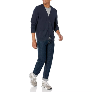 <b>Men's</b> V-Neck Knit <b>Cardigan</b> Sweater Button Down <b>Long</b> Sleeve Solid Navy Patch Pockets Casual Autumn - Product Image 5