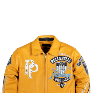 Men's Genuine Leather Bomber <b>Jacket</b> Front <b>Rhinestone</b> Embroidery Patchwork Custom Avirex Design Turn-down Collar Zipper Closure - Product Image 4
