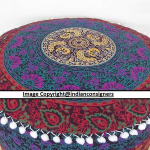 Housse de pouf ottoman rond faite à la main en coton doux, motif ombré mandala, belle décoration par Indian Consigners - Product Image 1