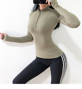 Camiseta de Yoga Delgada y Transpirable de Manga Larga para Mujer, 100% Poliéster, con Media Cremallera, Alta Calidad, Venta al por Mayor - Product Image 1