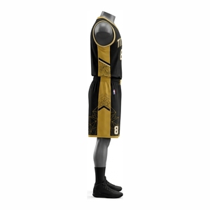 Ensemble de maillots de basket-ball personnalisés avec logo, pour hommes, noir et or, sublimé, col en V, sans manches, respirant, uniforme sportif, toutes saisons, adulte - Product Image 3