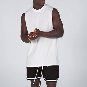 <b>Men's</b> <b>White</b> Sleeveless Crew Neck Eco-Friendly Gym Tank Top Breathable Plain Dyed Knitted Sporty Muscle Front Logo - Product Image 1