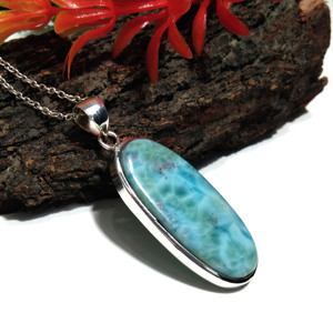 Collier pendentif en larimar naturel, argent sterling 925 massif, cabochon ovale, pierre précieuse, chaîne torsadée faite à la main, bijoux bohèmes - Product Image 2