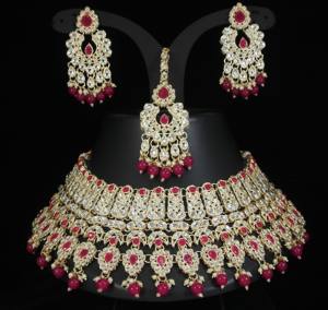 Grand <b>Indian</b> Bridal Kundan Jewelry <b>Set</b> Heavy Gold Plated Choker <b>Necklace</b> Maang Tikka Earring Traditional Zircon Party Wedding - Product Image 5