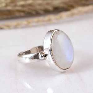 SHYAM JEWELRS 925 Sterling Silver Rainbow Moonstone Oval Shape Boho Handmade Matte <b>Adjustable</b> Bezel Set Wedding Engagement <b>Ring</b> - Product Image 3