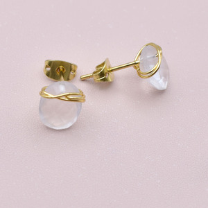 Minimalist Clear Quartz Oval <b>Stud</b> Earrings | Handmade Wire Wrapped Crystal | Everyday Healing Jewelry - Product Image 4