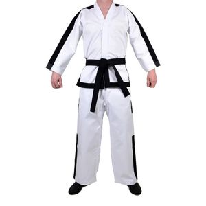 Uniformes de Taekwondo Blancos y Negros para Práctica y Entrenamiento de Artes Marciales, con Franjas Laterales Dinámicas, Transpirables, para Adultos y Jóvenes - Product Image 1
