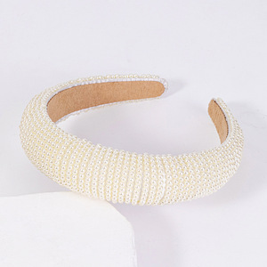White Pearl Beaded Satin Plastic Handmade Elegant Wedding Bridal Hair Band for <b>Women</b> - Product Image 2