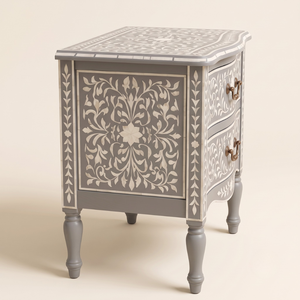 Handcrafted Floral bone inlay <b>side</b> <b>table</b> serving as a modern nightstand for home <b>bedroom</b> Furniture decor - Product Image 4
