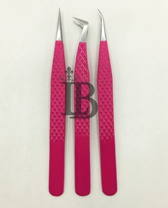 Juego de Pinzas para Extensión de Pestañas de Color Rojo con Punta Plateada, Logotipo Privado Aceptado, Acero Inoxidable Sostenible, Uso Regular en Salón - Product Image 3