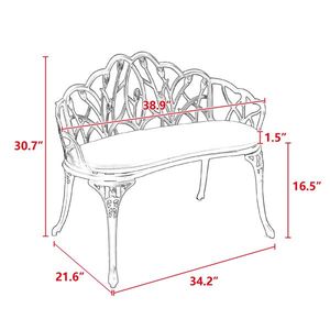 Panchina da Esterno in Alluminio Pressofuso Stile Cinese con Decorazioni Floreali Nere per Centri Commerciali - Product Image 4